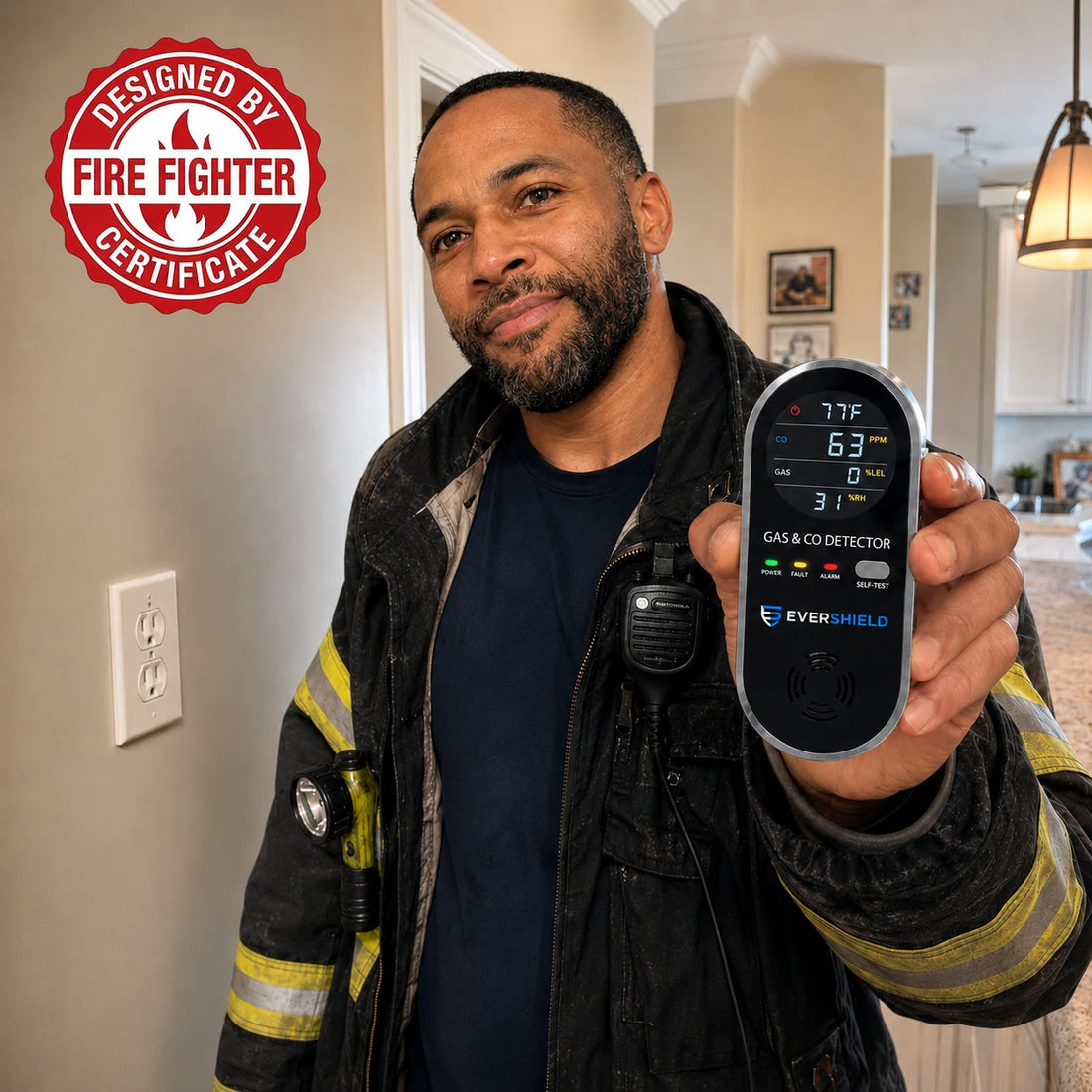 Firefighter holding Haven detector